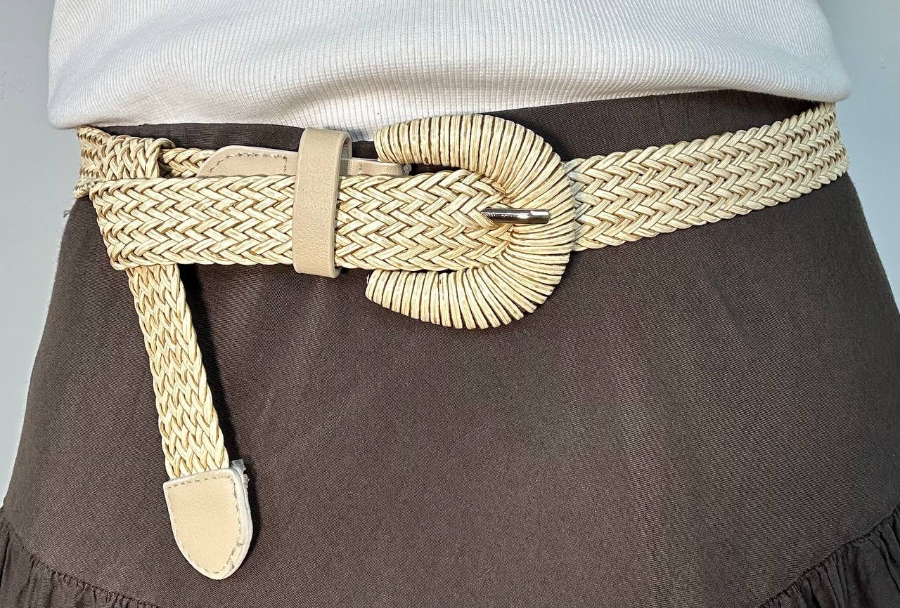 Cinture ecopelle intrecciata effetto rafia compresa la fibbia