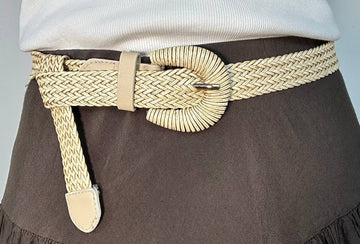 Cinture ecopelle intrecciata effetto rafia compresa la fibbia
