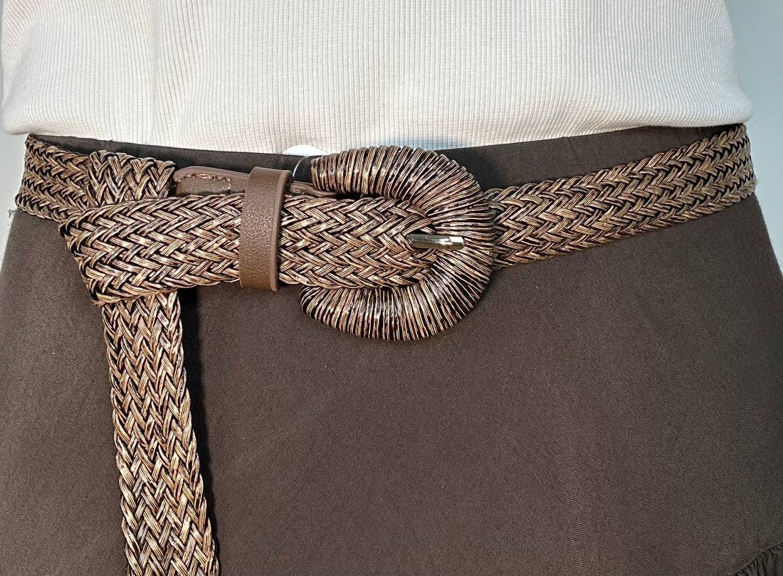 Cinture ecopelle intrecciata effetto rafia compresa la fibbia