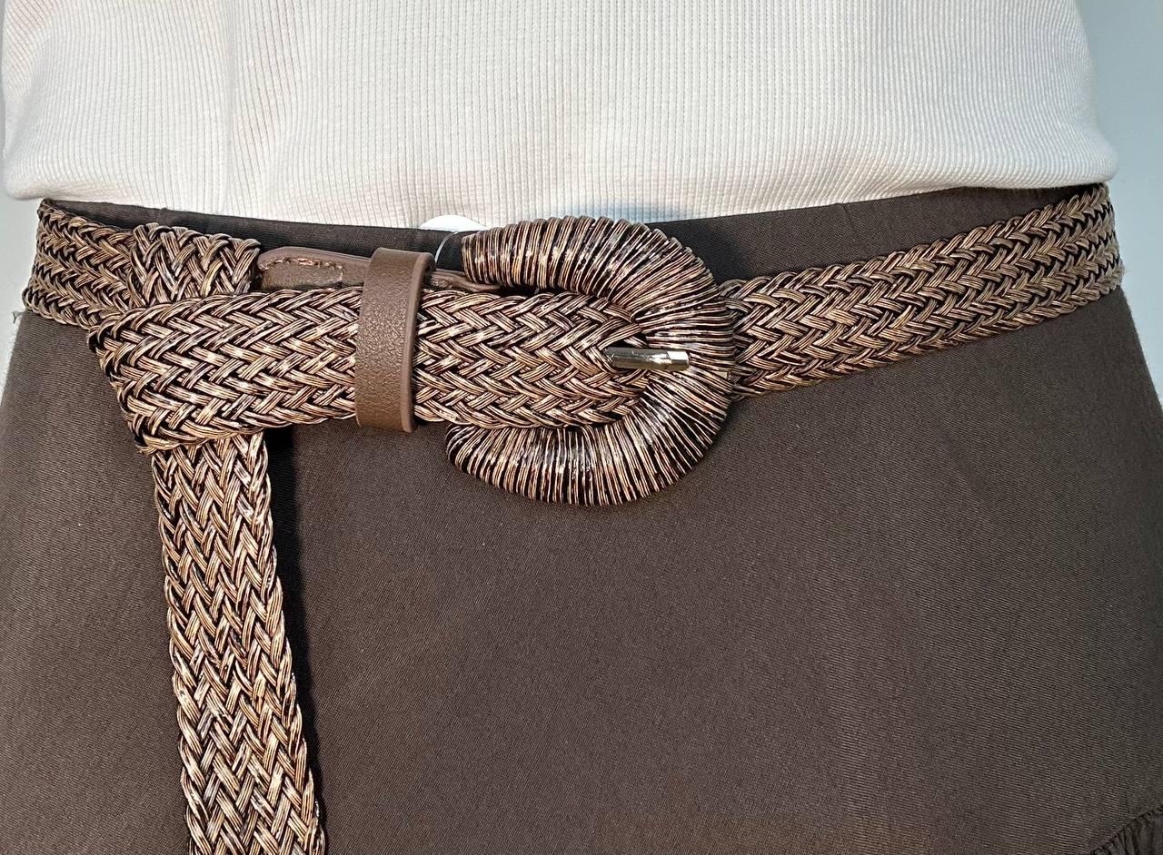 Cinture ecopelle intrecciata effetto rafia compresa la fibbia